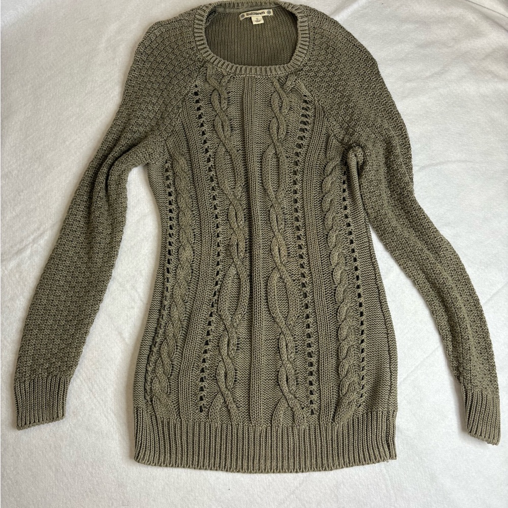 RuffHewn Gray Cable Knit Sweater | 100% Cotton | Size Small